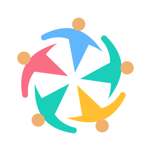 Group of people around a globe icon representing global team alignment and goals